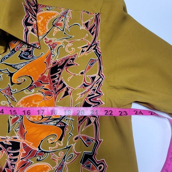 Men's Mustard Yellow Batik Long Sleeve Shirt - Picture 4 of 7
